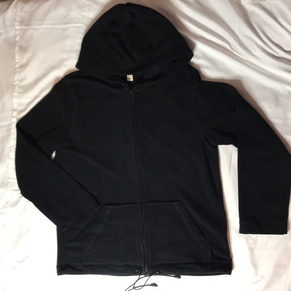 CAROLYN TAYLOR Solid Black Fleece Hooded Jacket S - Picture 2 of 7
